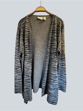 Elisabeth by Liz Claiborne Women's Open Cardigan Gray Black Zebra Print Size 1X
